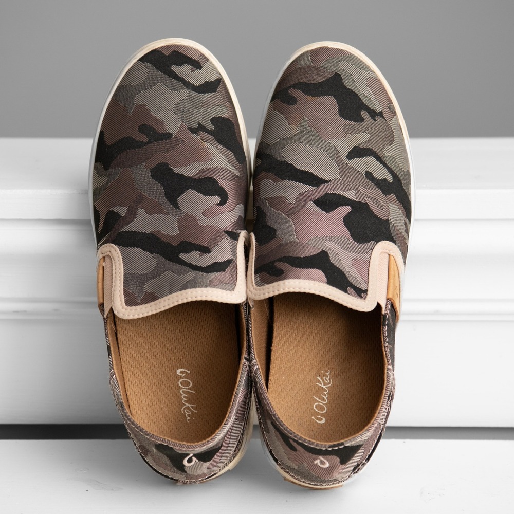 OluKai Pehuea Camo Slip On Sneakers Womens Earthy GorpCore‎ Island Style Shoes